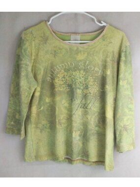 Studio Collection Women's Greenish Yellow Autumn Glory Fall Beaded Shirt Large